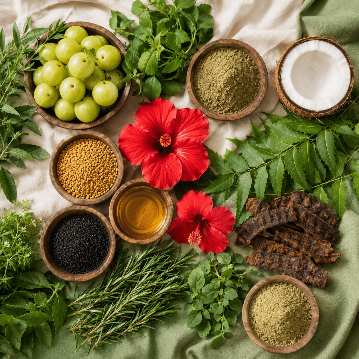 Natural herbal ingredients flatlay